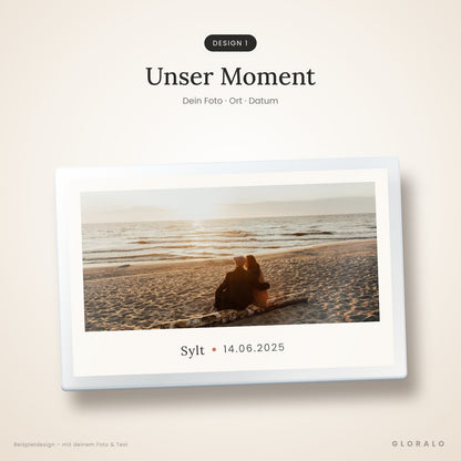 Personalisierter Acryl-Fotomagnet Design Unser Moment mit Foto, Ort und Datum