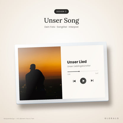 Acryl-Fotomagnet Design Unser Song mit Foto und Songtitel im Player-Look